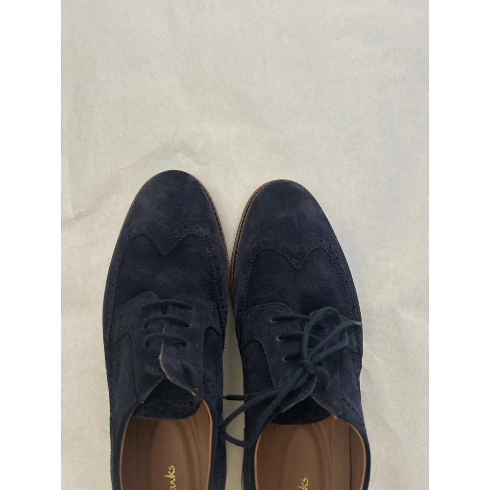 Clarks Mens Chantry‎ Wing Navy Blue Suede Leather Wingtip Oxfords 9 Casual NWOB